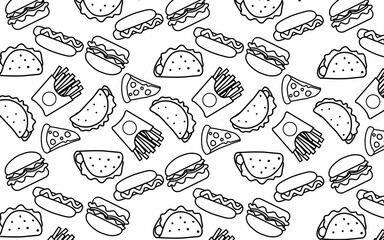 Seamless pattern background Food and ingredient kids hand drawing set illustration isolated on white background