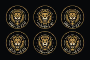 Golden lion logos with legend since various years on black