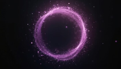 Obraz premium Abstract purple ring with swirling dust particles, bokeh effects, magical glow, energy vortex, on black background. Futuristic motion graphic element for fantasy, science, celebration themes.