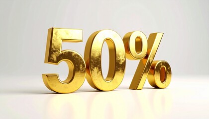 Golden 3D “50%” text on neutral background, evoking luxury discount and bold promotional impact.