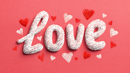 White Scribbled Love Word and Hearts on Pink valentine