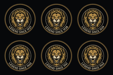 Vintage lion logo designs with legend since years on black background