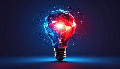 Digital light bulb made of glowing nodes and lines on dark background, evoking innovation and tech brilliance.