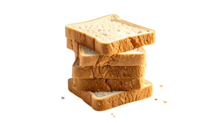 A stack of five square, toasted bread slices arranged vertically with a light color and an irregular texture
