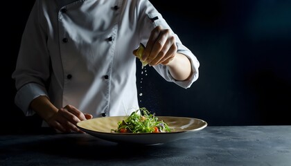 Professional Chef Garnishing a Delicious Meal with Fresh Lemon Zest
