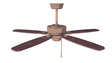 レトロな木製のシーリングファン（天井扇） - ヴィンテージインテリア 3Dイラスト 