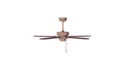 横から見たレトロな木製のシーリングファン（天井扇） - ヴィンテージインテリア 3Dイラスト 