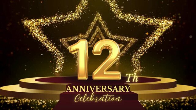 12th Anniversary Celebration Animation | Twelve Years Milestone, Festive Motion Graphic , 12 Year Anniversary Animation | Celebration Badge, Anniversary Event Graphic