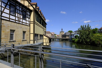 An der Regnitz in der UNESCO-Weltkulturerbestadt Bamberg, Oberfranken, Franken, Bayern, Deutschland