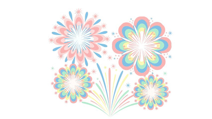 Pastel Floral Fireworks Burst with Soft Rainbow Colors on White Background