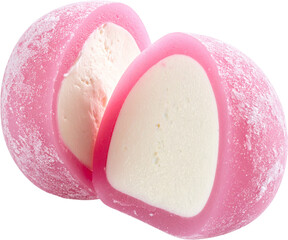 Sliced mochi ice cream dessert isolated on white