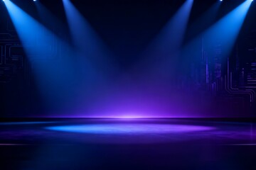 Generative AI creating vibrant futuristic stage lighting with neon glow effects and dynamic light