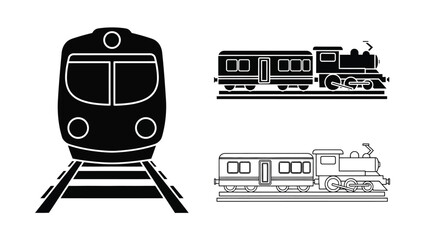 A collection of train icons modern and vintage locomotives illustrated © HS Studio