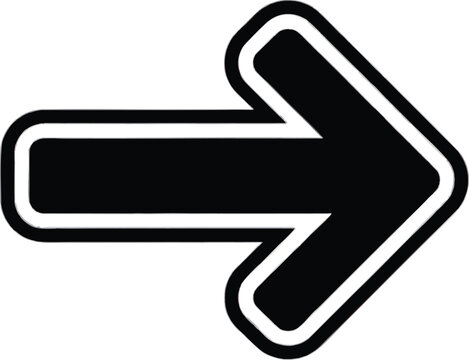Bold black arrow icon pointing right with a clean white outline. Simple graphic element for direction, navigation, and progress in web design, UI, or presentations.