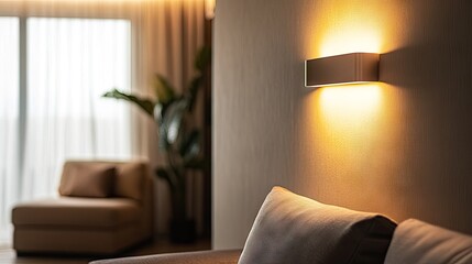 Warm and Cozy Living Room with Modern Wall Light, Soft Textures, Comfy Sofa, and Elegant Decorative Elements, Perfect for Interior Design Inspiration