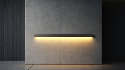 Minimalist interior design featuring ambient lighting on a textured concrete wall with a sleek shelf, creating a calming and modern atmosphere