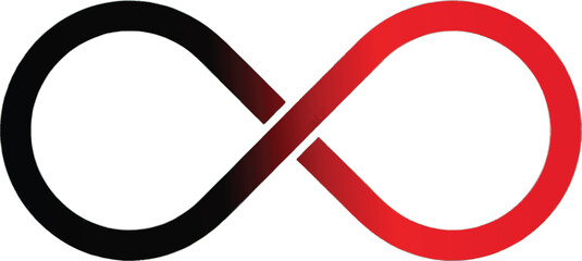 Infinity symbol with black and red gradient. Abstract endless loop icon representing connection, balance, future, and continuous concepts in modern graphic design.