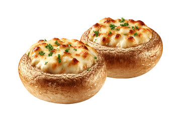 Two Golden baked Stuffed Mushrooms Topped with Melted Cheese