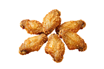 Crispy fried chicken wings with golden breading.