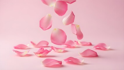 Soft Falling Rose Petals on Pink Background &ndash; Dreamy Romantic Macro Style