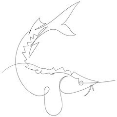 Fototapeta premium Minimalist Sturgeon Continuous Line Drawing Fish Vector Illustration