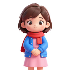 Obraz premium Cute animated girl in pink dress and blue jacket
