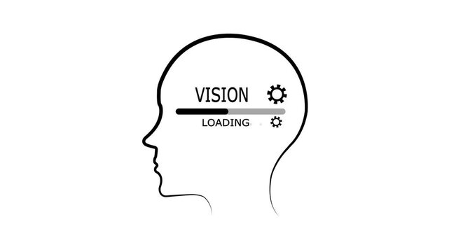 Black color human head With Vision Loading In Mind. Business Mindset Concept.on white background. New Vision Loading. success positive and flexibility in business, new results.with 4k video animation.