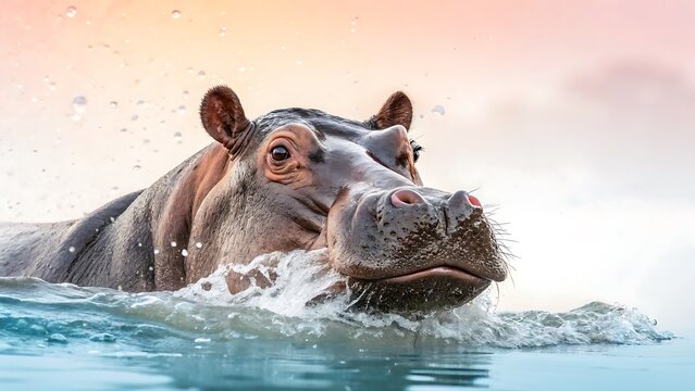 Hippo emerging from water