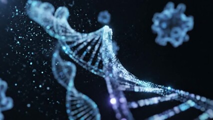 Digital abstract DNA strands pulsing faintly with light, floating in a deep dark environment, futuristic genetics and molecular science visualization - Powered by Adobe