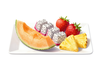 Fresh assorted fruit slices on a white plate