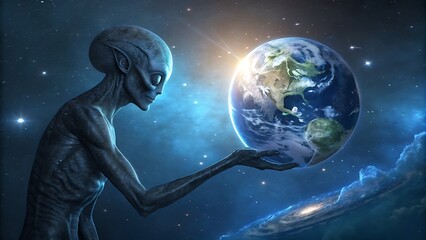 Alien holding earth