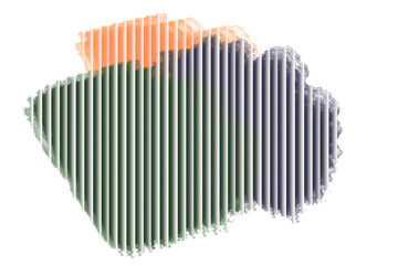 Abstract artistic background with vertical white lines overlaying green orange and purple watercolor splashes for modern digital design texture