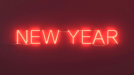 Red neon sign spelling "NEW YEAR" glowing brightly against a dark background, symbolizing celebration and new beginnings.