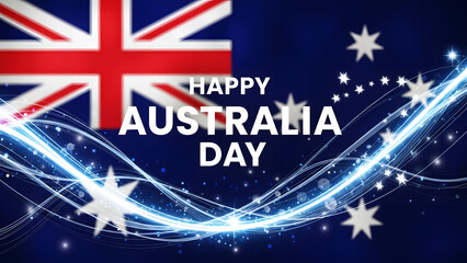 Happy Australia Day with Australian Flag and Blue Light Streaks flag of australia national holiday