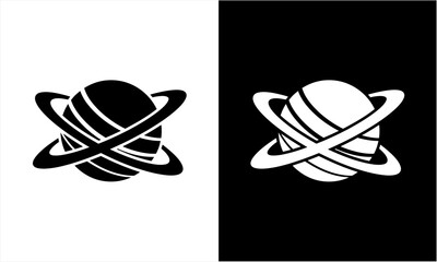 Stylized Planet with Rings Logo Design in Black and White. © Ramon