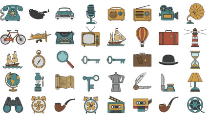 Retro Vintage Icons Collection: Travel, Technology, and Lifestyle Objects © Red3