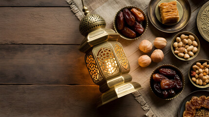 Middle eastern food ingredients and spices on a wooden table