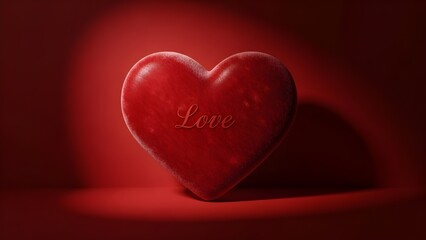 Obraz premium Velvet-Textured Heart on Deep Red Background with Dramatic Spotlight – Elegant 3D Render