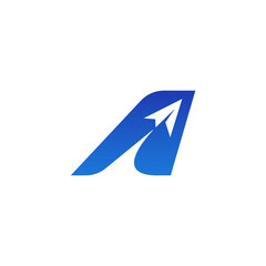 air travel agency logo. letter A with plane tail blue sky