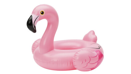 Pink flamingo pool float PNG isolated on transparent background, summer fun inflatable toy for swimming and vacation