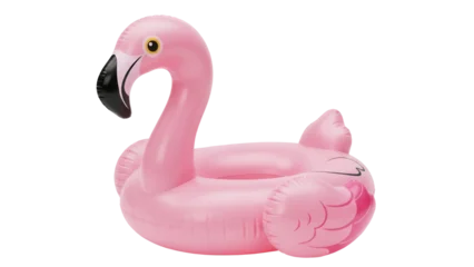 Fotobehang Flamingo Pink flamingo pool float PNG isolated on transparent background, summer fun inflatable toy for swimming and vacation  © LUXSTORY
