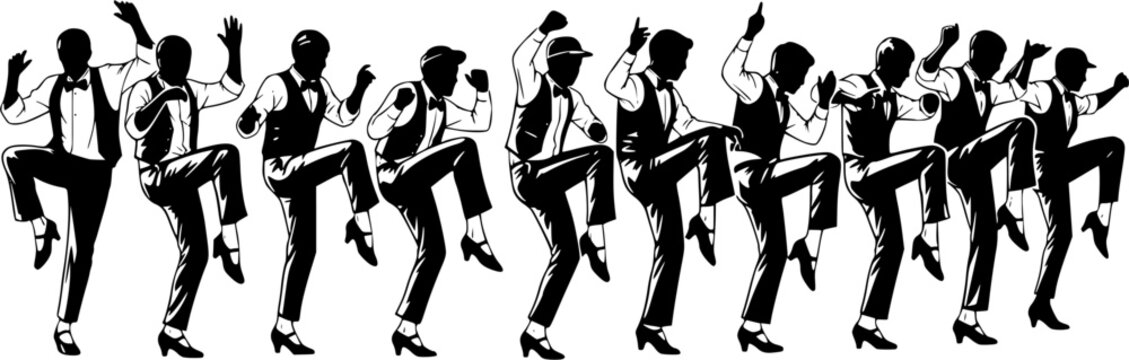 Line of legs dancing the Charleston silhouette. vector set
