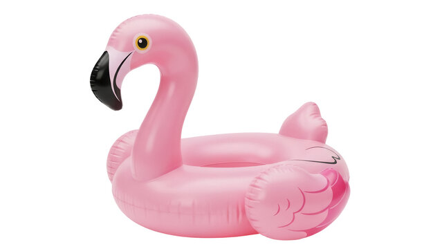 Pink flamingo pool float PNG isolated on transparent background, summer fun inflatable toy for swimming and vacation