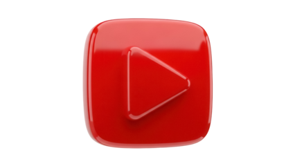 Red YouTube play button PNG isolated on transparent background, social media icon for video content and streaming platforms