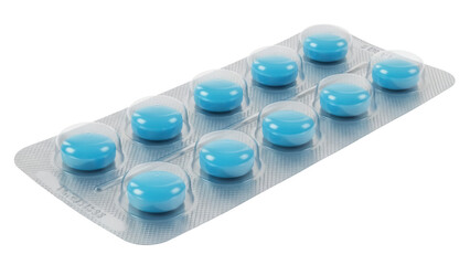 Blister pack of blue throat lozenges isolated PNG, cough drops for sore throat and cold relief on...