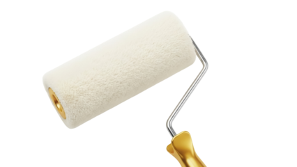 Paint roller with yellow handle isolated PNG, painting tool for home improvement and construction on transparent background