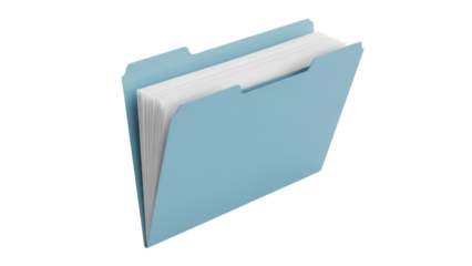 Light blue file folder with documents isolated PNG, office organization and paperwork management for business and education