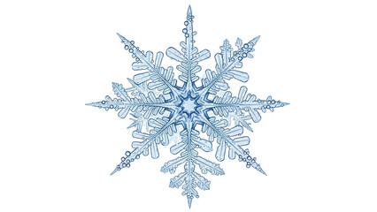 Detailed blue snowflake PNG isolated on transparent background, intricate ice crystal design for...