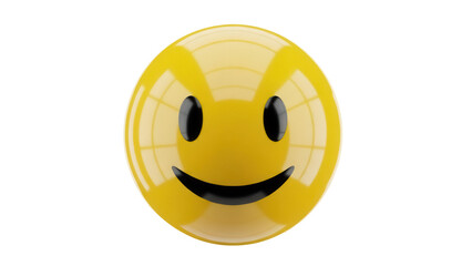 Yellow smiley face PNG isolated on transparent background, happy emoticon with glossy surface for social media and digital communication
