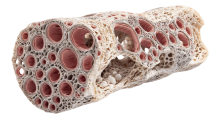 Abstract porous organic structure cellular texture biomorphic science inspired 3D render surreal material macro concept isolated on white background